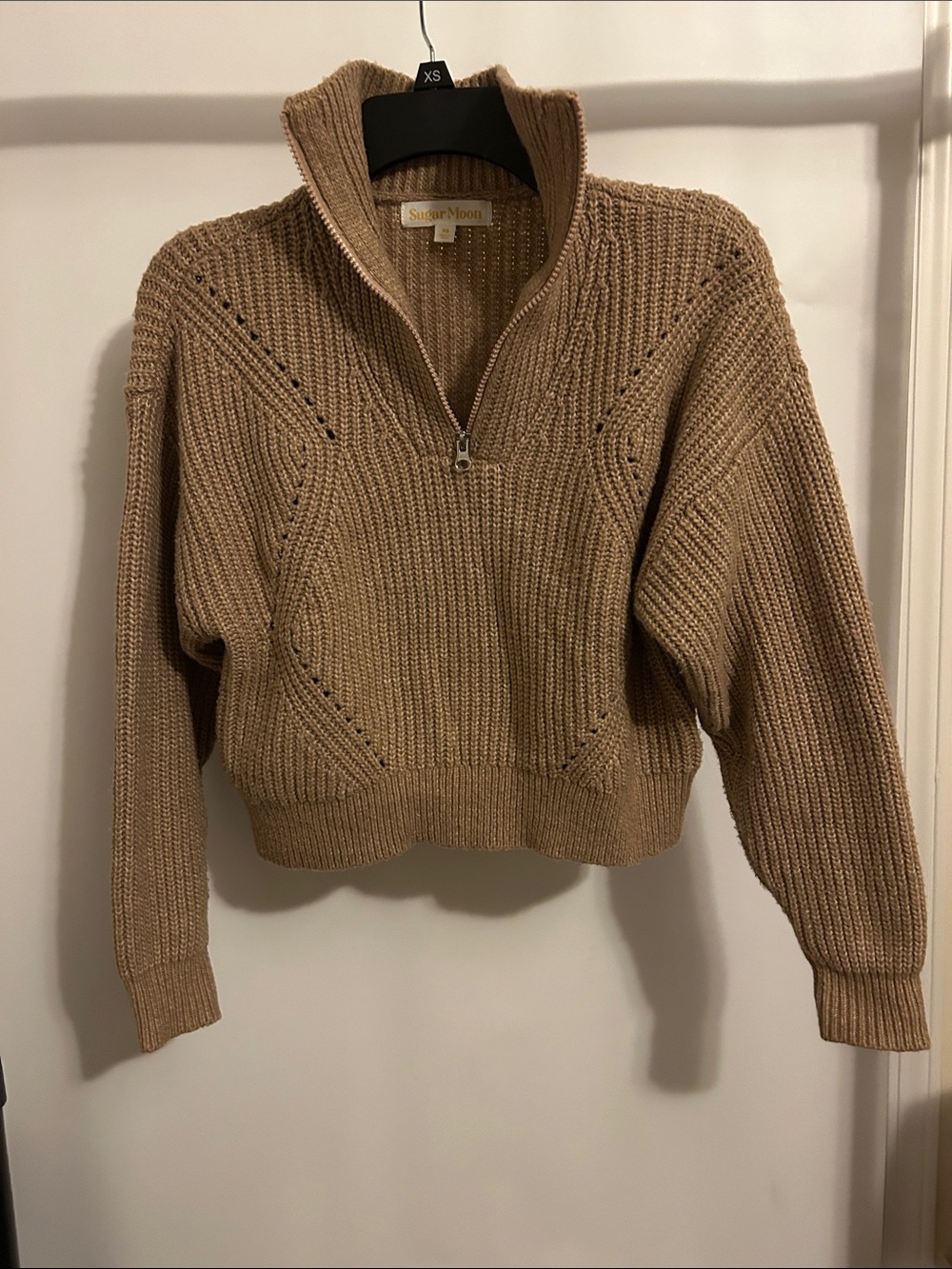 Cropped Half-Zip Turtleneck Sweater in Tan